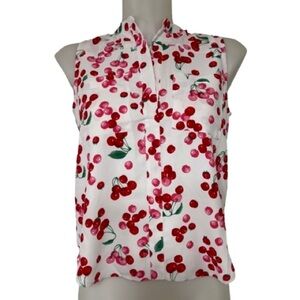 Ann Taylor Red Pink Cherry Print Sleeveless Top Size XSP
